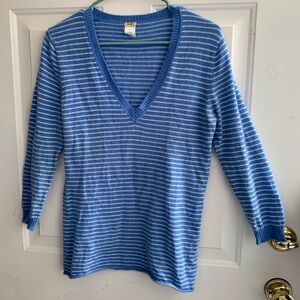 J. Crew Blue and White 100% Cashmere Sweater